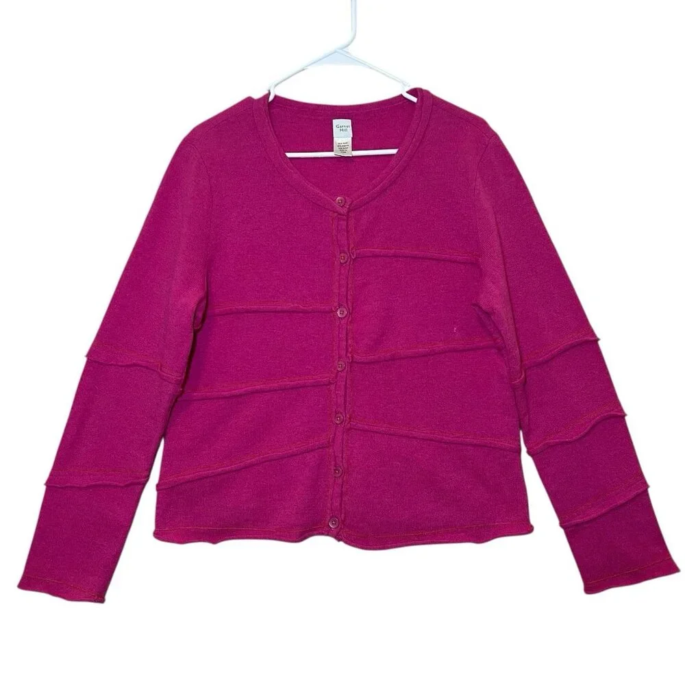 Garnet Hill Women’s Sweater Cardigan Size Large Pink Wool/ Angora Blend Buttons